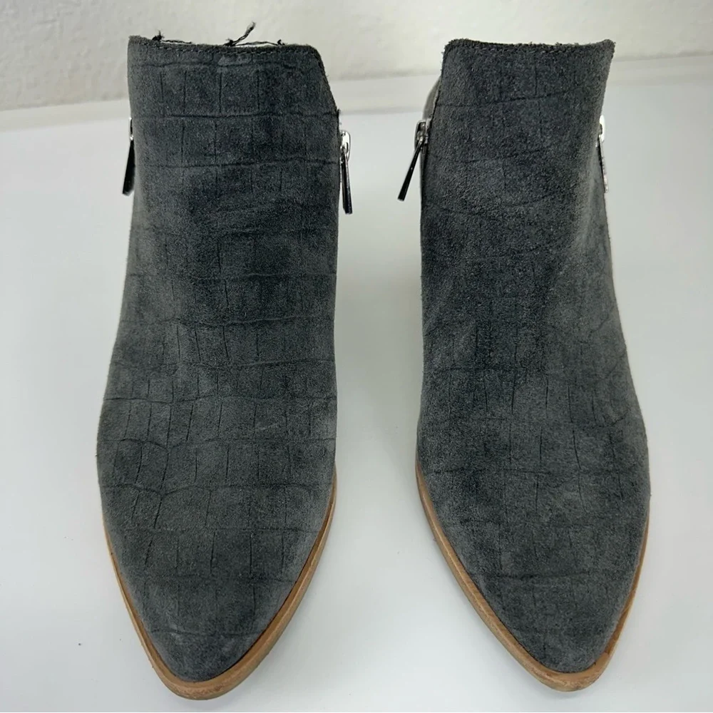 Dolce Vita Gray Suede Croc Almond Toe Closed Toe Heeled Mule Slide Bootie
